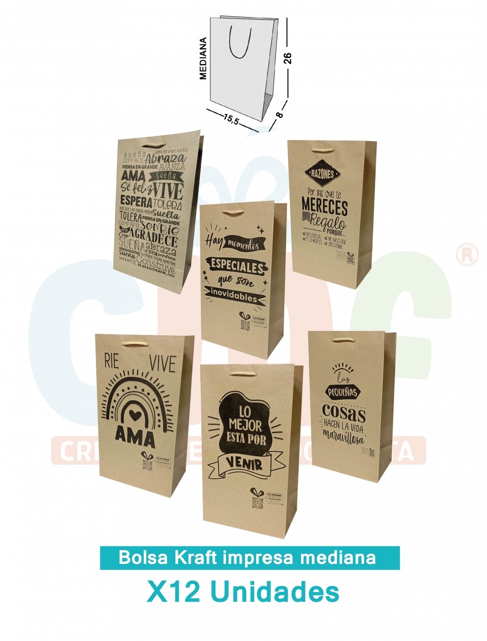 BOLSA KRAFT IMPRESA MEDIANA X12