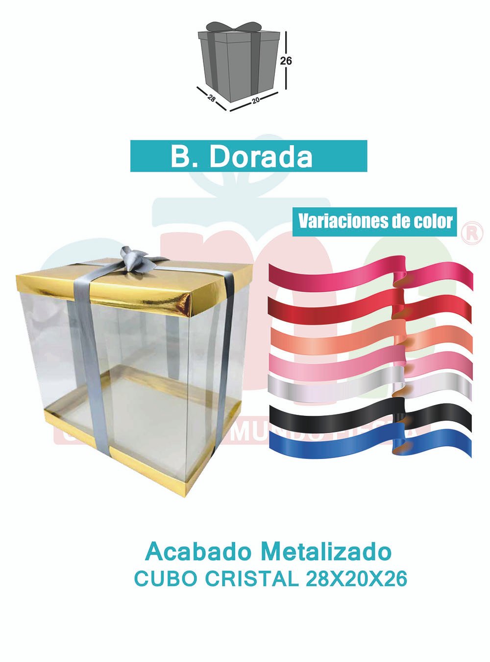 CAJA CUBO CRISTAL GRANDE 28X20X26 METALIZADAS  DORADO