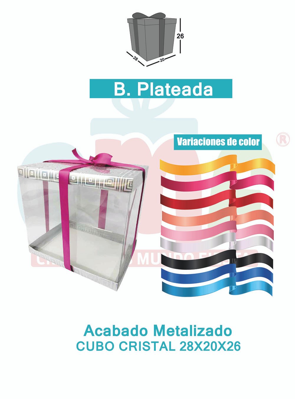 CAJA CUBO CRISTAL GRANDE 28X20X26 METALIZADAS  PLATA