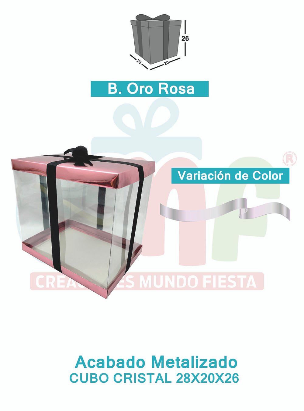 CAJA CUBO CRISTAL GRANDE 28X20X26 METALIZADAS  ORO ROSA