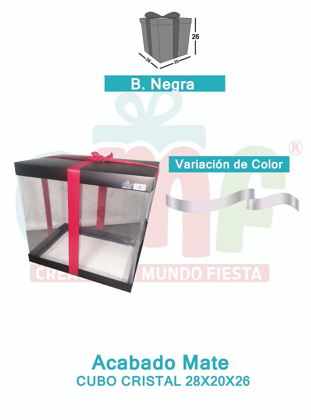 CAJA CUBO CRISTAL GRANDE 28X20X26 METALIZADAS  NEGRO