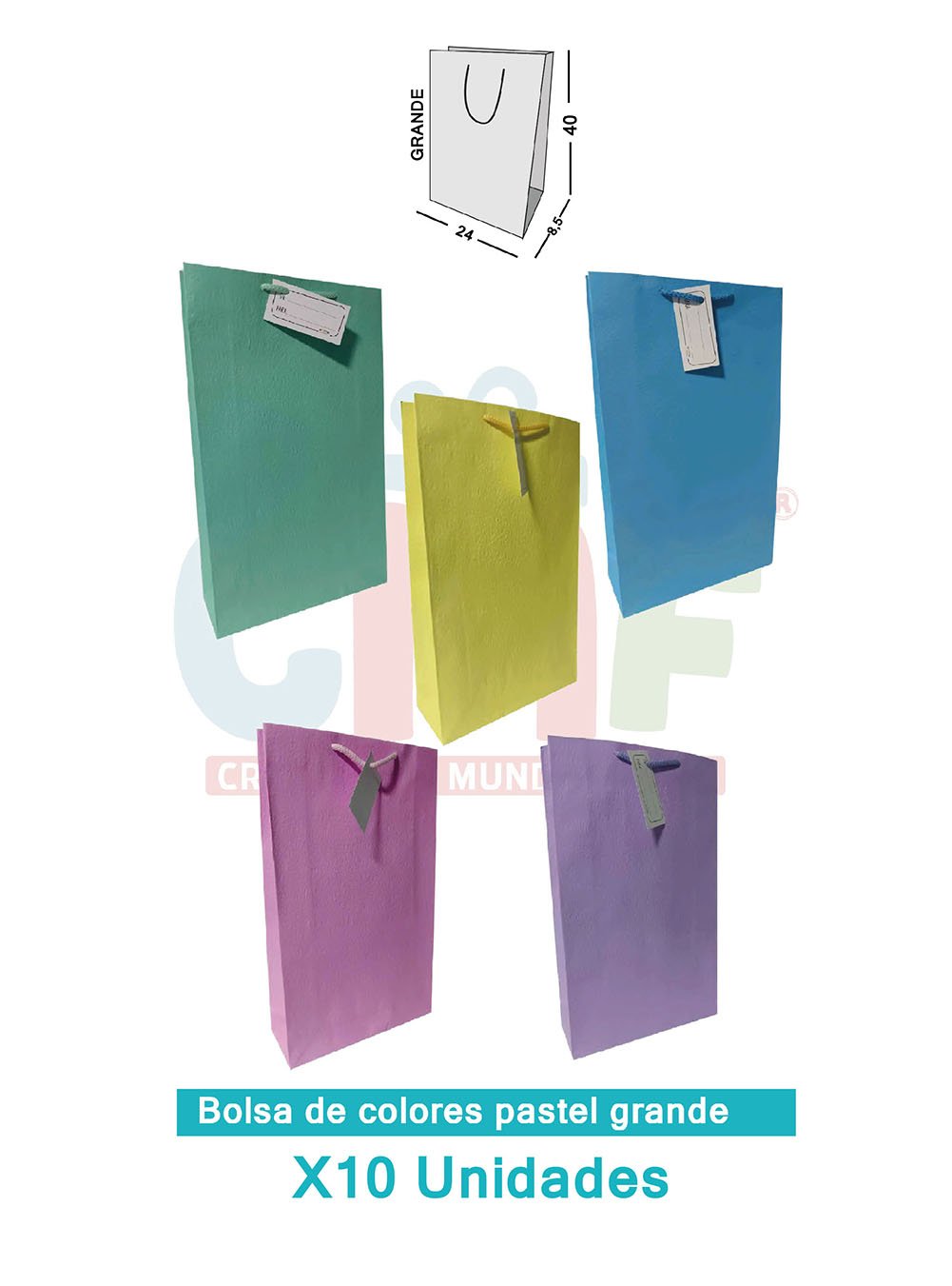 BOLSA REGALO COLOR GRANDE X10 COLOR PASTEL