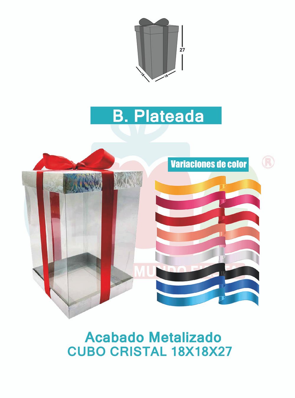 CAJA CUBO CRISTAL MEDIANA 18X18X27 METALIZADAS  PLATA