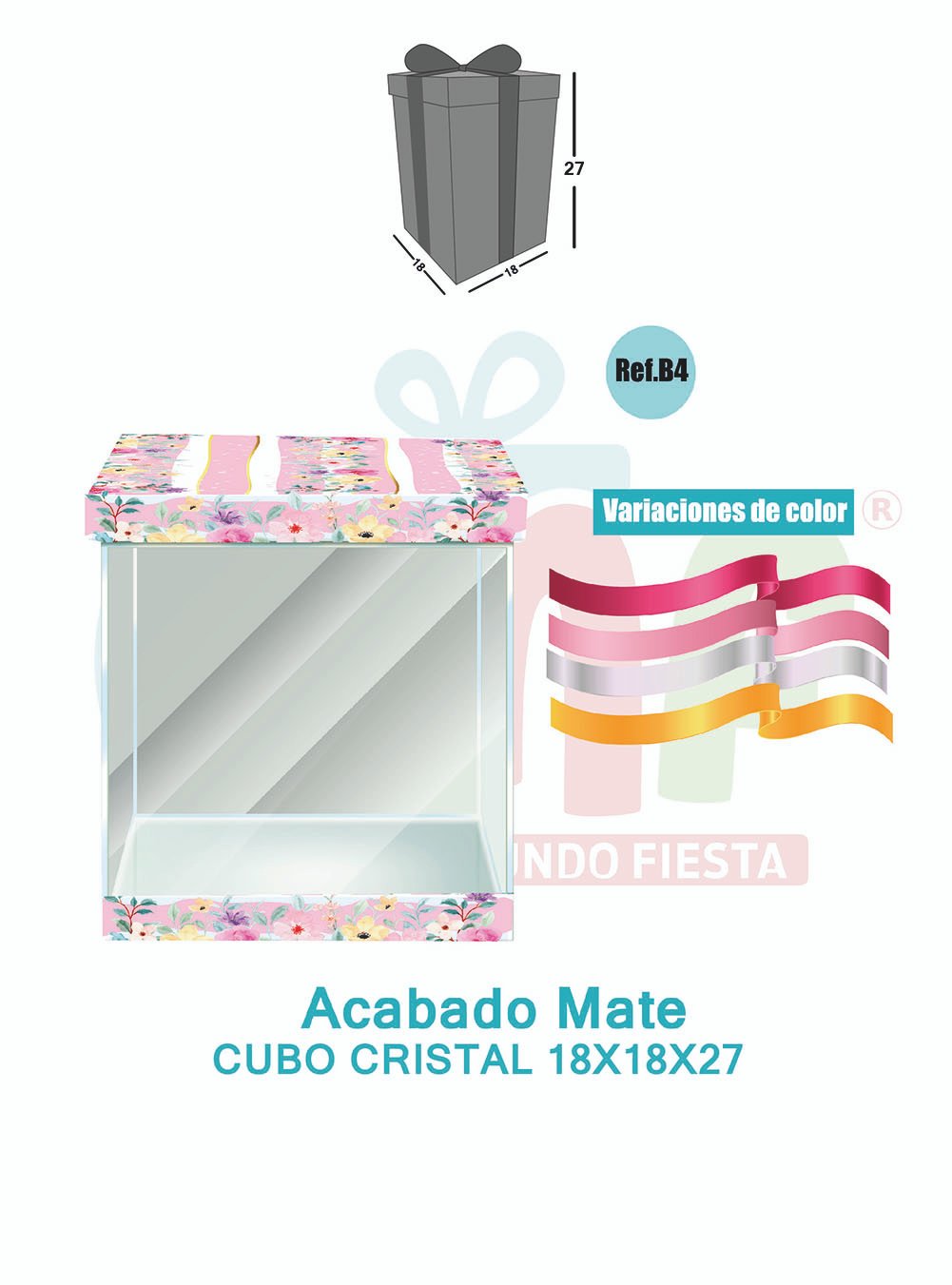 CAJA CUBO CRISTAL MEDIANA 18X18X27 MATE B4