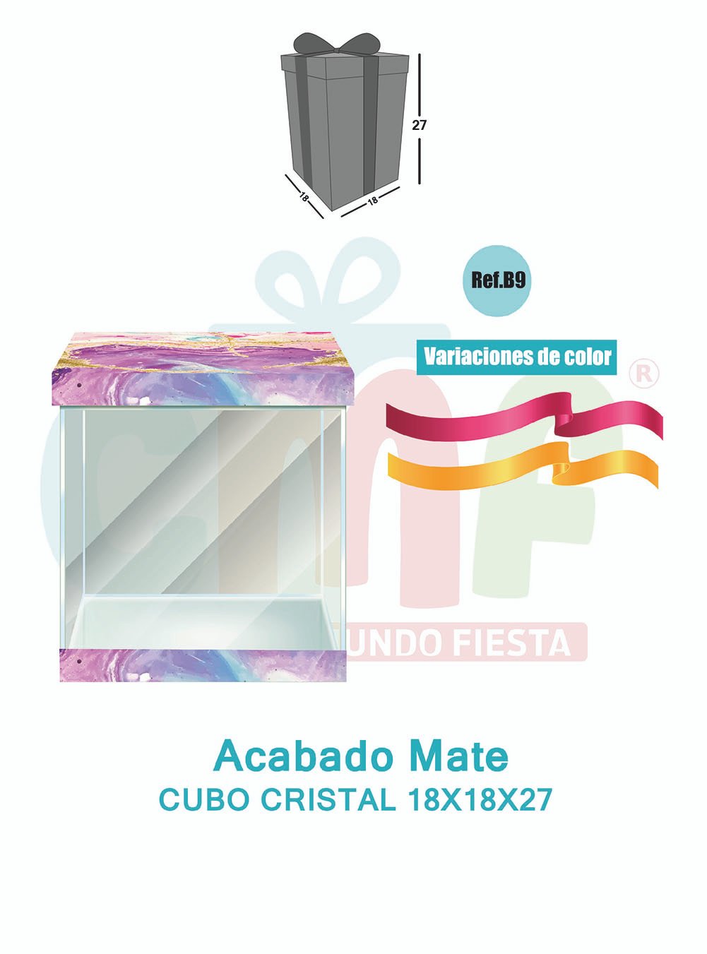 CAJA CUBO CRISTAL MEDIANA 18X18X27 MATE B9