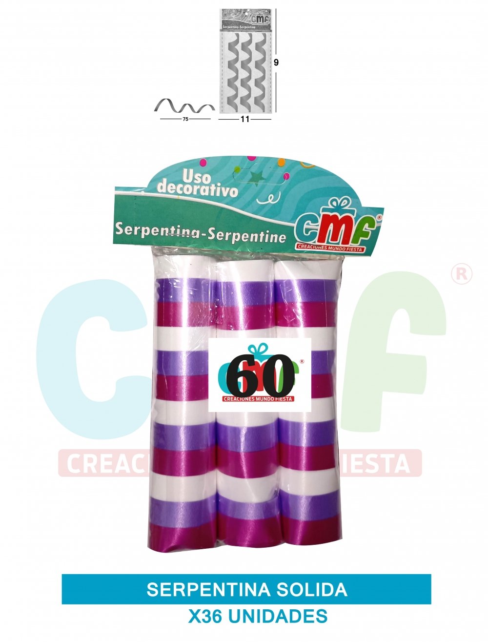 SERPENTINA SOLIDA X 36 TRICOLOR A 60