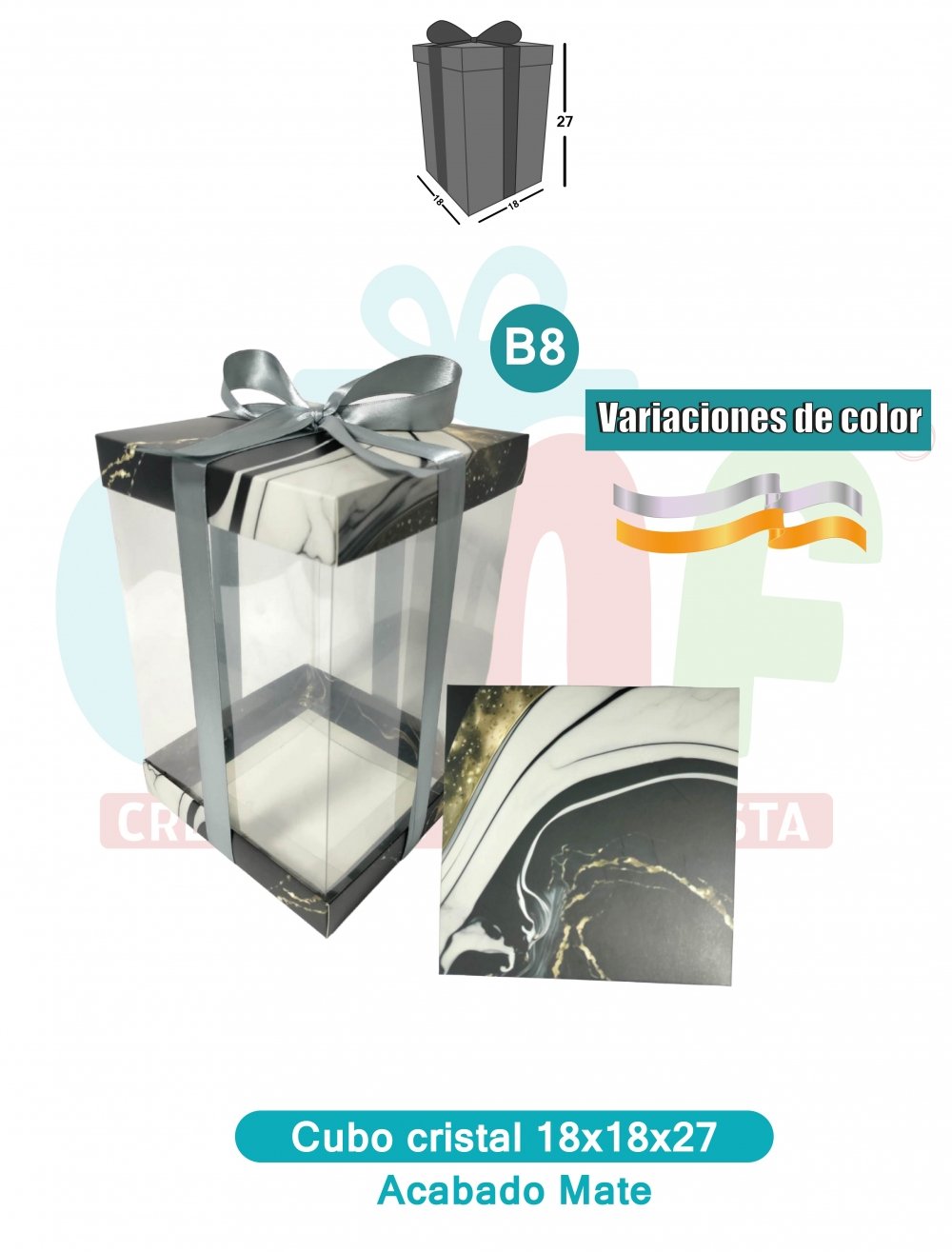 CAJA CUBO CRISTAL MEDIANA 18X18X27 MATE B8